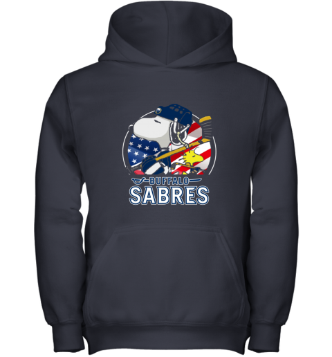 ubqf buffalo sabres ice hockey snoopy and woodstock nhl youth hoodie 43 front navy
