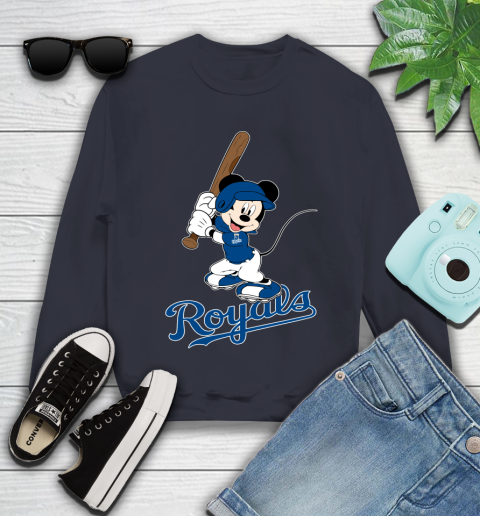 MLB Baseball Kansas City Royals Cheerful Mickey Mouse Shirt Youth Sweatshirt 3