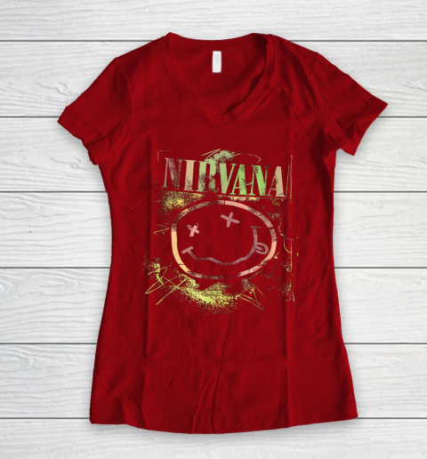 Vintage Nirvanas Smile Design Limited Women's V-Neck T-Shirt 8