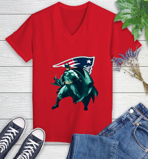 NFL Batman Football Sports New England Patriots Women's V-Neck T-Shirt 12