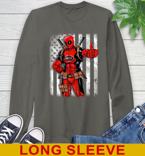 NFL Football New York Jets Deadpool American Flag Shirt Long Sleeve T-Shirt - Image 11