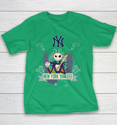 MLB New York Yankees Baseball Jack Skellington Halloween Youth T-Shirt 3