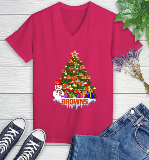 Cleveland Browns Merry Christmas NFL Football Sports Women's V-Neck T-Shirt 9