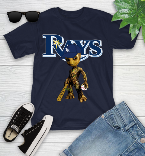 MLB Tampa Bay Rays Groot Guardians Of The Galaxy Baseball Youth T-Shirt 3