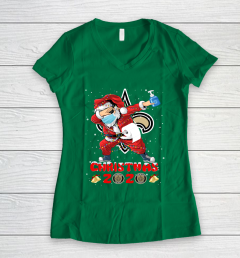 New Orleans Saints Funny Santa Claus Dabbing Christmas 2020 NFL Women's V-Neck T-Shirt 3
