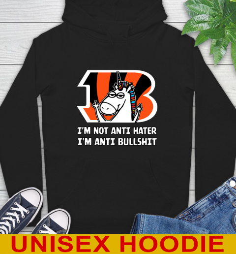 Cincinnati Bengals NFL Football Unicorn I'm Not Anti Hater I'm Anti Bullshit Hoodie 2