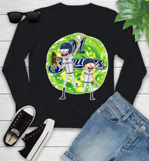 MLB Milwaukee Brewers Rick And Morty Commissioner's Trophy Baseball Sports Youth Long Sleeve 2