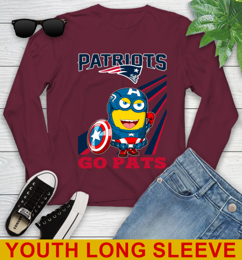 NFL Football New England Patriots Captain America Marvel Avengers Minion Shirt Youth Long Sleeve 6