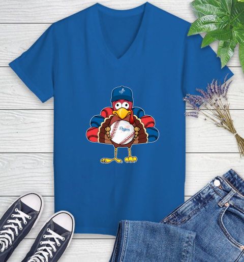Los Angeles Dodgers Turkey thanksgiving Women's V-Neck T-Shirt 10