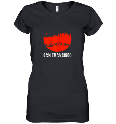 San Francisco Baseball Downtown Skyline For Fan Women's V-Neck T-Shirt