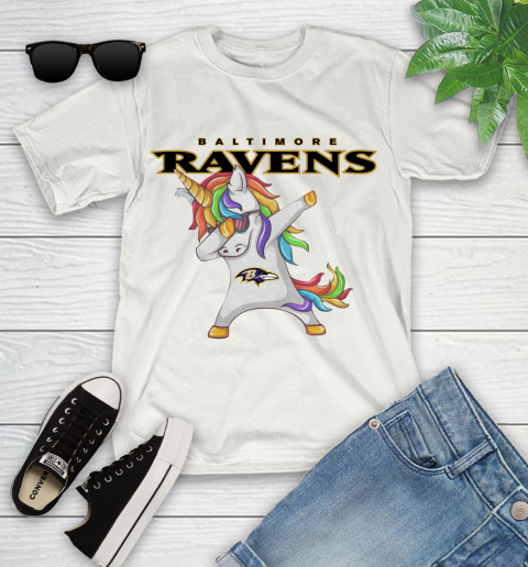 Baltimore Ravens NFL Football Funny Unicorn Dabbing Sports Youth T-Shirt