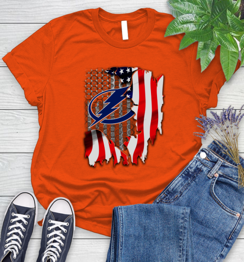 Tampa Bay Lightning NHL Hockey American Flag Women's T-Shirt 3