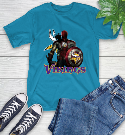 NFL Captain America Thor Spider Man Hawkeye Avengers Endgame Football Minnesota Vikings T-Shirt 8