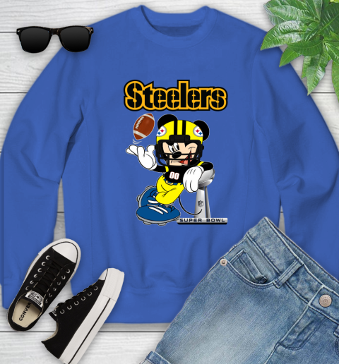 NFL Pittsburgh Steelers Mickey Mouse Disney Super Bowl Football T Shirt Youth Sweatshirt Tee For Sports