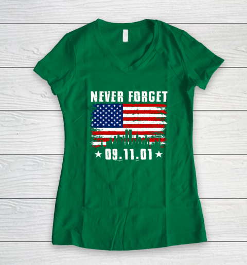 Never Forget September 11 2001 Memorial Day American Flag Women's V-Neck T-Shirt 3