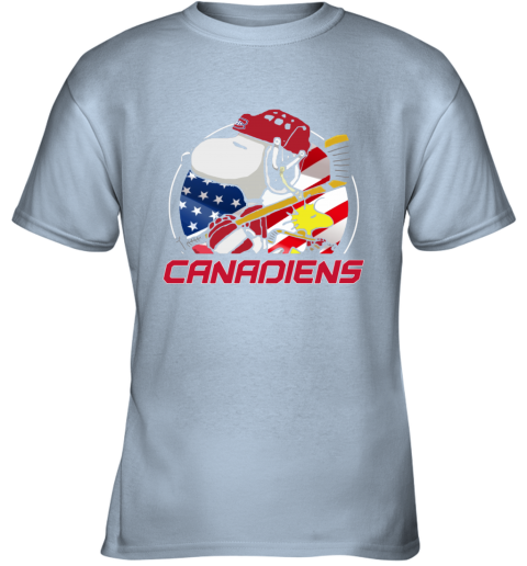 blvw montreal canadienssnoopy and woodstock nhl youth t shirt 26 front light blue