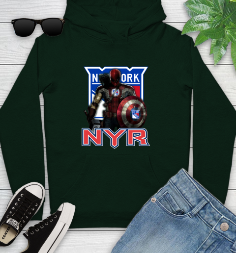 NHL Captain America Thor Spider Man Hawkeye Avengers Endgame Hockey New York Rangers Youth Hoodie 13