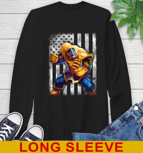NHL Hockey Chicago Blackhawks Thanos Marvel American Flag Shirt Long Sleeve T-Shirt