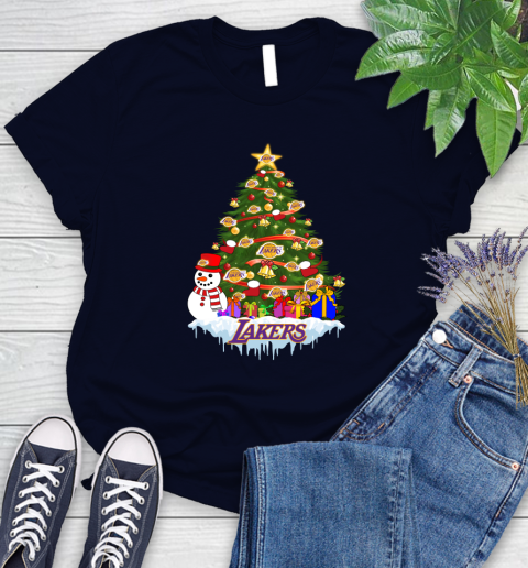 Los Angeles Lakers Merry Christmas NBA Basketball Sports Women's T-Shirt - Image 4