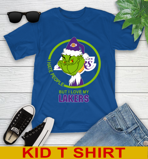 Los Angeles Lakers NBA Christmas Grinch I Hate People But I Love My Favorite Basketball Team Youth T-Shirt 9