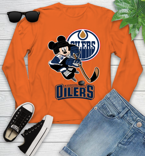 NHL Edmonton Oilers Mickey Mouse Disney Hockey T Shirt Youth Long Sleeve 4