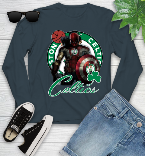 Boston Celtics NBA Basketball Captain America Thor Spider Man Hawkeye Avengers Youth Long Sleeve 8
