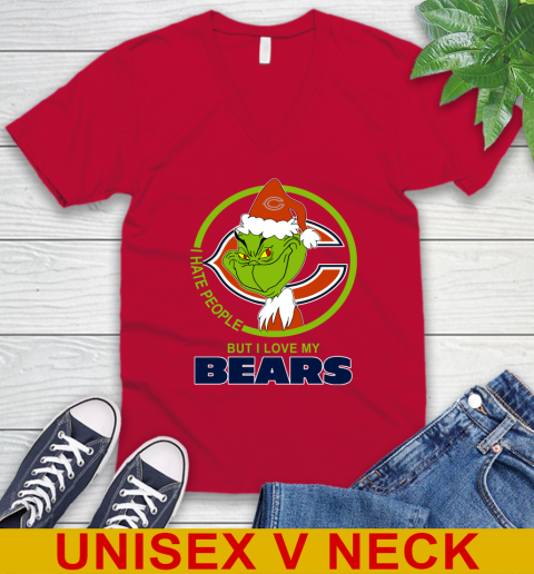 Chicago Bears NFL Christmas Grinch I Hate People But I Love My Favorite Football Team V-Neck T-Shirt 7