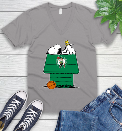 Boston Celtics NBA Basketball Snoopy Woodstock The Peanuts Movie V-Neck T-Shirt 4