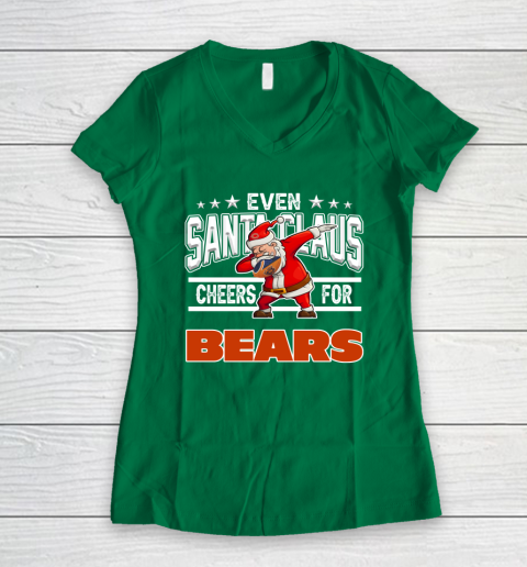 Chicago Bears Even Santa Claus Cheers For Christmas NFL Women's V-Neck T-Shirt 3