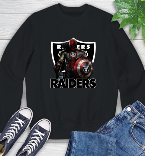 NFL Captain America Thor Spider Man Hawkeye Avengers Endgame Football Oakland Raiders Sweatshirt 2
