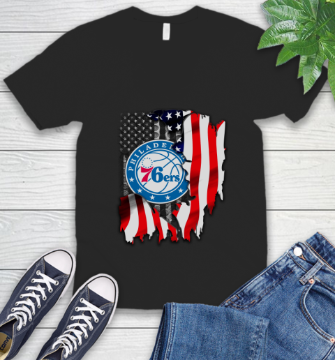 Philadelphia 76ers NBA Basketball American Flag V-Neck T-Shirt