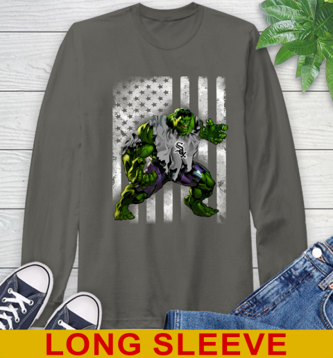 Chicago White Sox Hulk Marvel Avengers MLB Baseball American Flag Long Sleeve T-Shirt 10