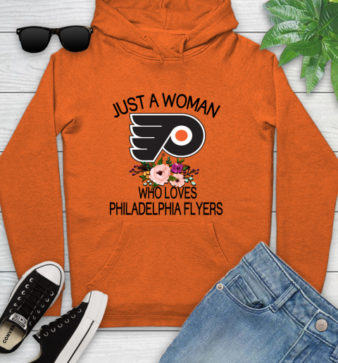 NHL Just A Woman Who Loves Philadelphia Flyers Hockey Sports Youth Hoodie 3