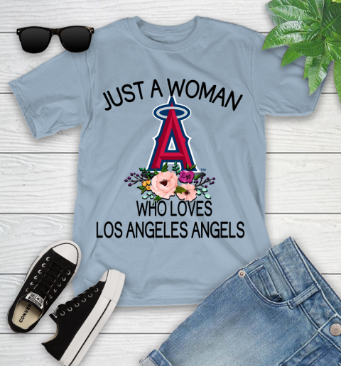 MLB Just A Woman Who Loves Los Angeles Angels Baseball Sports Youth T-Shirt 6