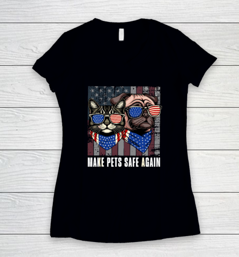 Make Pets Safe Again Trump Harris Debate Eating The Dogs Cat Women's V-Neck T-Shirt