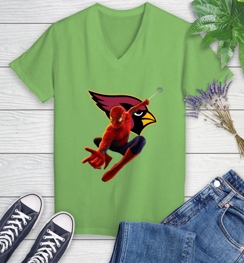 NFL Spider Man Avengers Endgame Football Arizona Cardinals Women's V-Neck T-Shirt 11