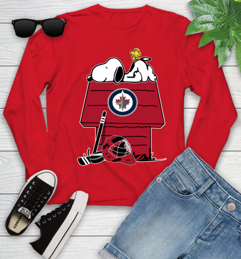 Winnipeg Jets NHL Hockey Snoopy Woodstock The Peanuts Movie Youth Long Sleeve 11