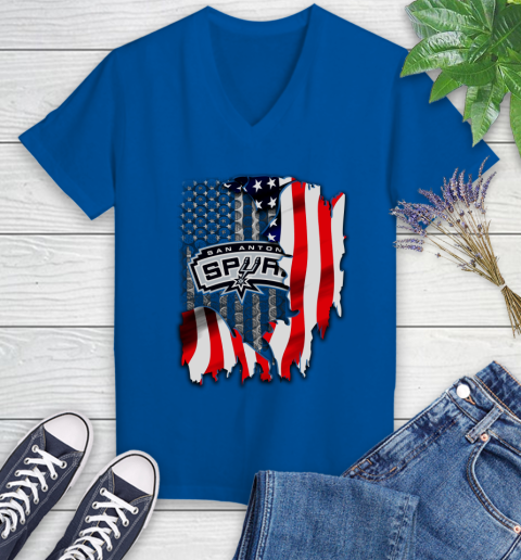 San Antonio Spurs NBA Basketball American Flag Women's V-Neck T-Shirt 10