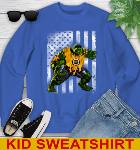 Boston Bruins Hulk Marvel Avengers NHL Hockey American Flag Youth Sweatshirt 6