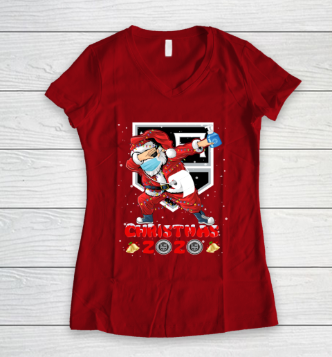 Los Angeles Kings Funny Santa Claus Dabbing Christmas 2020 NHL Women's V-Neck T-Shirt 8