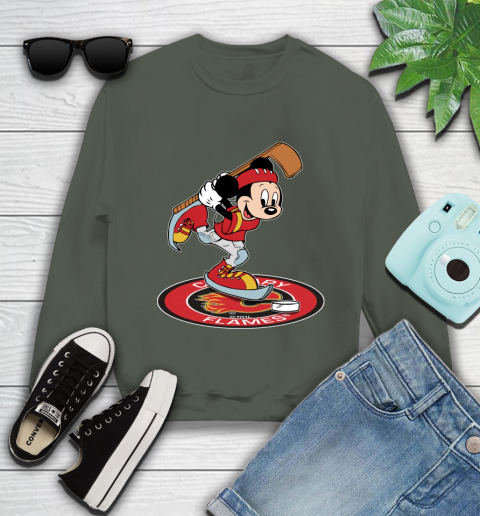 NHL Hockey Calgary Flames Cheerful Mickey Disney Shirt Youth Sweatshirt 9