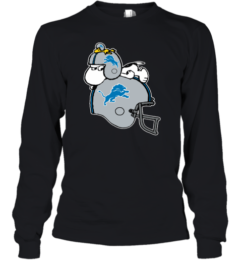 Snoopy And Woodstock Resting On Detroit Lions Helmet Youth Long Sleeve