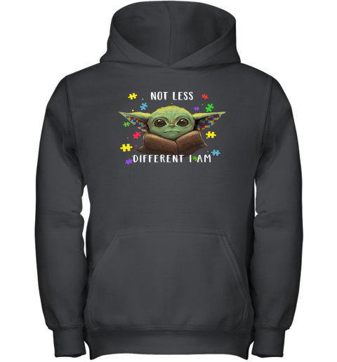 yzwl not less different i am baby yoda autism awareness shirts youth hoodie 43 front black