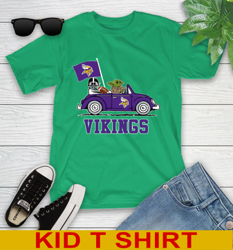 NFL Football Minnesota Vikings Darth Vader Baby Yoda Driving Star Wars Shirt Youth T-Shirt 6