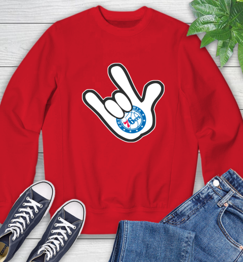 Philadelphia 76ers NBA Basketball Mickey Rock Hand Disney Sweatshirt 10