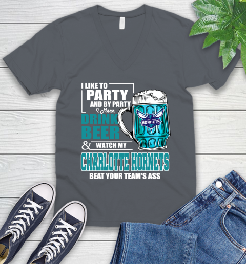 NBA Drink Beer and Watch My Charlotte Hornets Beat Your Team' Ass V-Neck T-Shirt 4