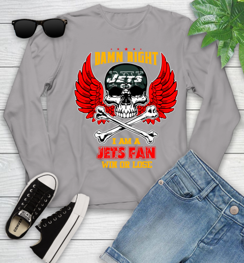 NFL Damn Right I Am A New York Jets Win Or Lose Skull Football Sports (1) Youth Long Sleeve 5