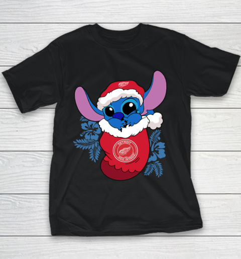 Detroit Red Wings Christmas Stitch In The Sock Funny Disney NHL Youth T-Shirt 2