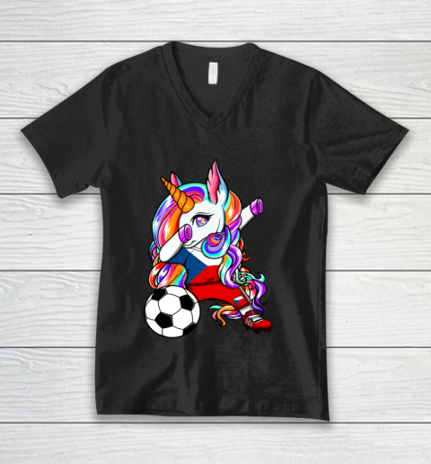 Dabbing Unicorn Czech Republic Soccer Fans Jersey Football V-Neck T-Shirt