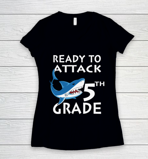 Back To School Shirt Ready to attack 5th grade 1 Women's V-Neck T-Shirt